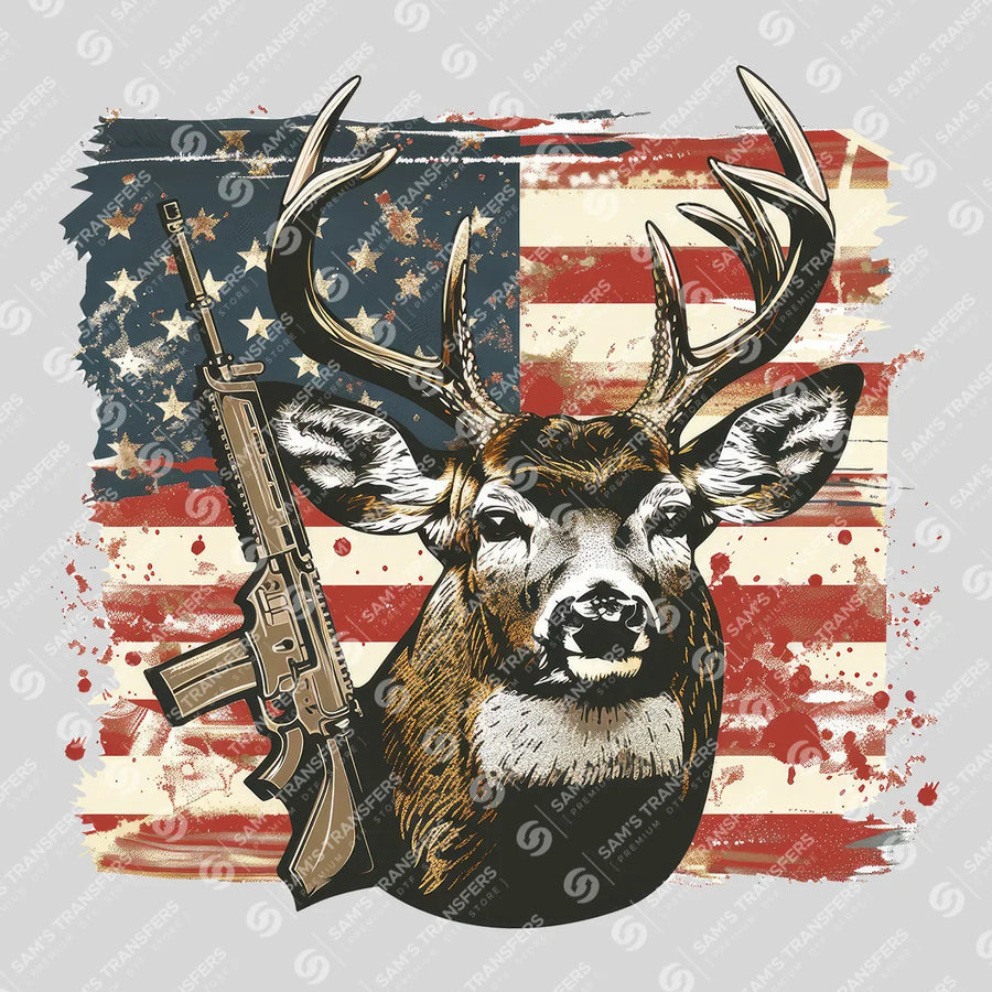 Deer Rifle American Flag Ready-to-Press DTF Transfer | SAT09825