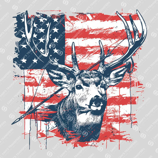 Apparel featuring a Patriotic Buck Flag-themed DTF transfer.