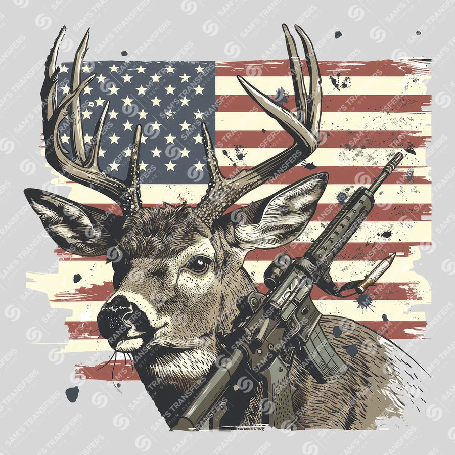 Deer Hunting Rifle Flag Ready-to-Press DTF Transfer | SAT09830