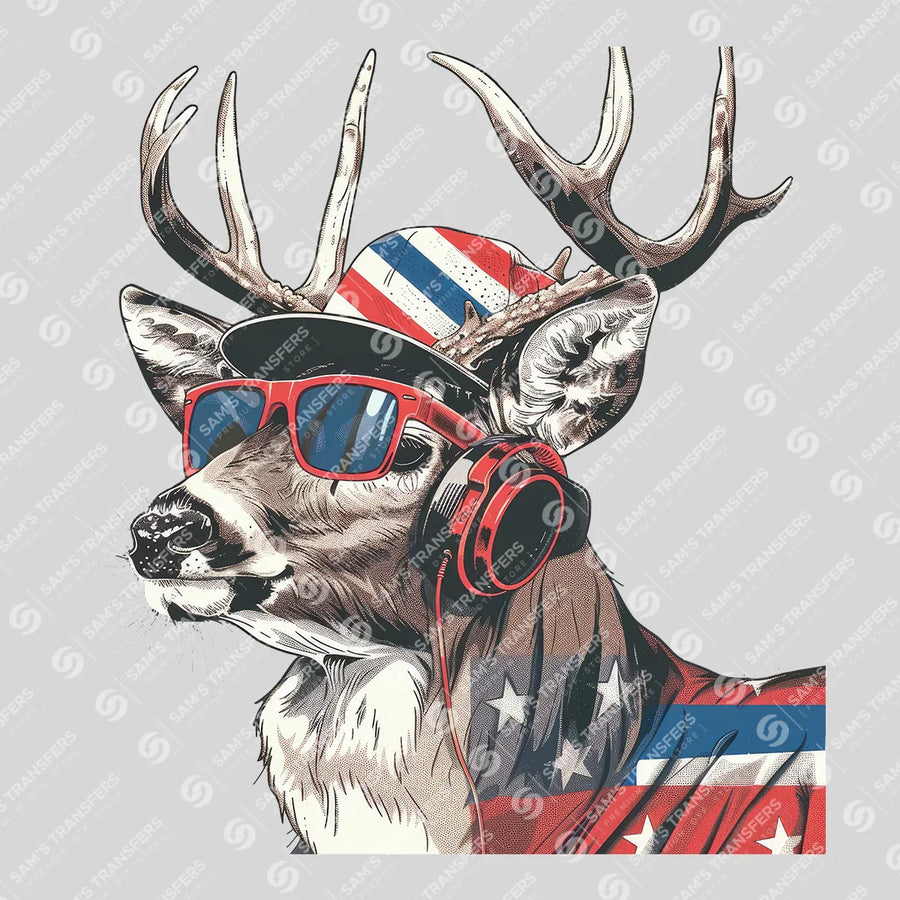 American Deer In Shades Ready-to-Press DTF Transfer | SAT09833
