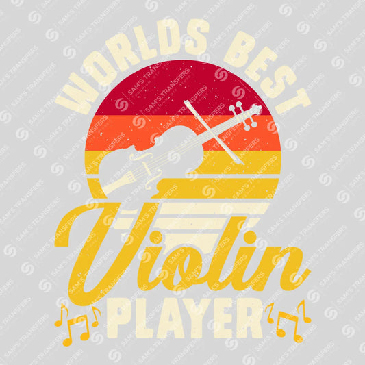 Apparel featuring a Worlds Best Violin Player Sunset-themed DTF transfer.