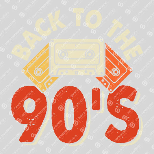Apparel featuring a Back To The 90s-themed DTF transfer.