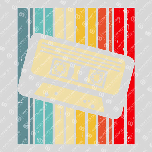 Apparel featuring a Retro Cassette Stripes-themed DTF transfer.