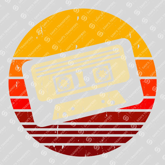 Apparel featuring a Retro Cassette Sunset-themed DTF transfer.