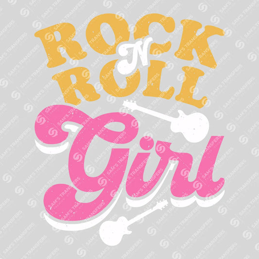 Apparel featuring a Rock N Roll Girl Pink-themed DTF transfer.