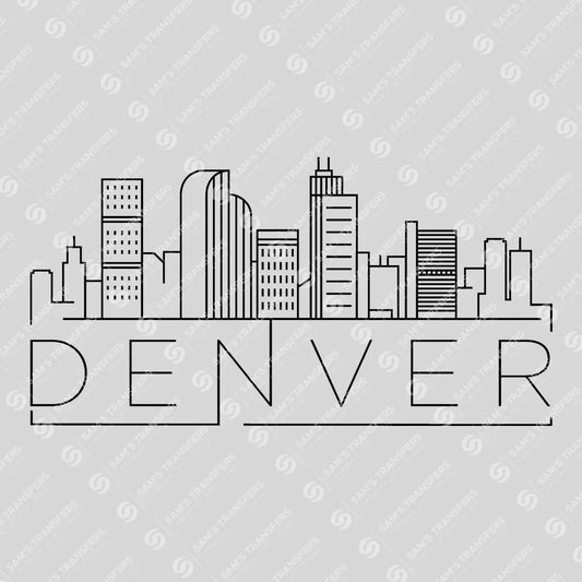 Apparel featuring a Denver Skyline-themed DTF transfer.