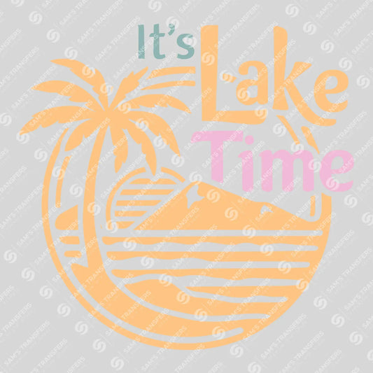 Apparel featuring a Its Lake Time Pastel-themed DTF transfer.