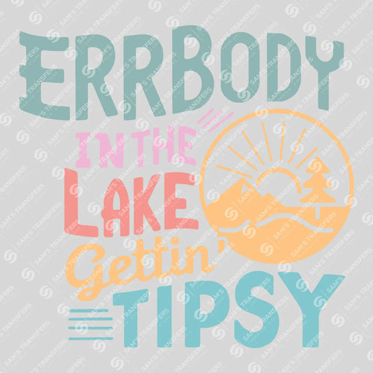Apparel featuring a Errbody In The Lake Gettin Tipsy Pastel-themed DTF transfer.