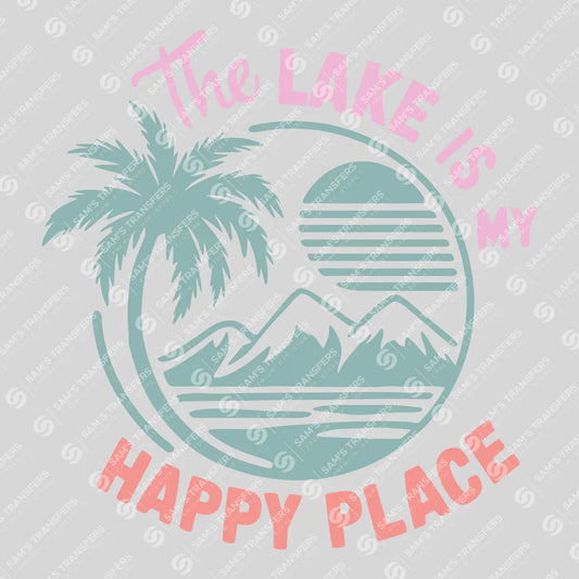 Apparel featuring a The Lake Is My Happy Place Pastel-themed DTF transfer.