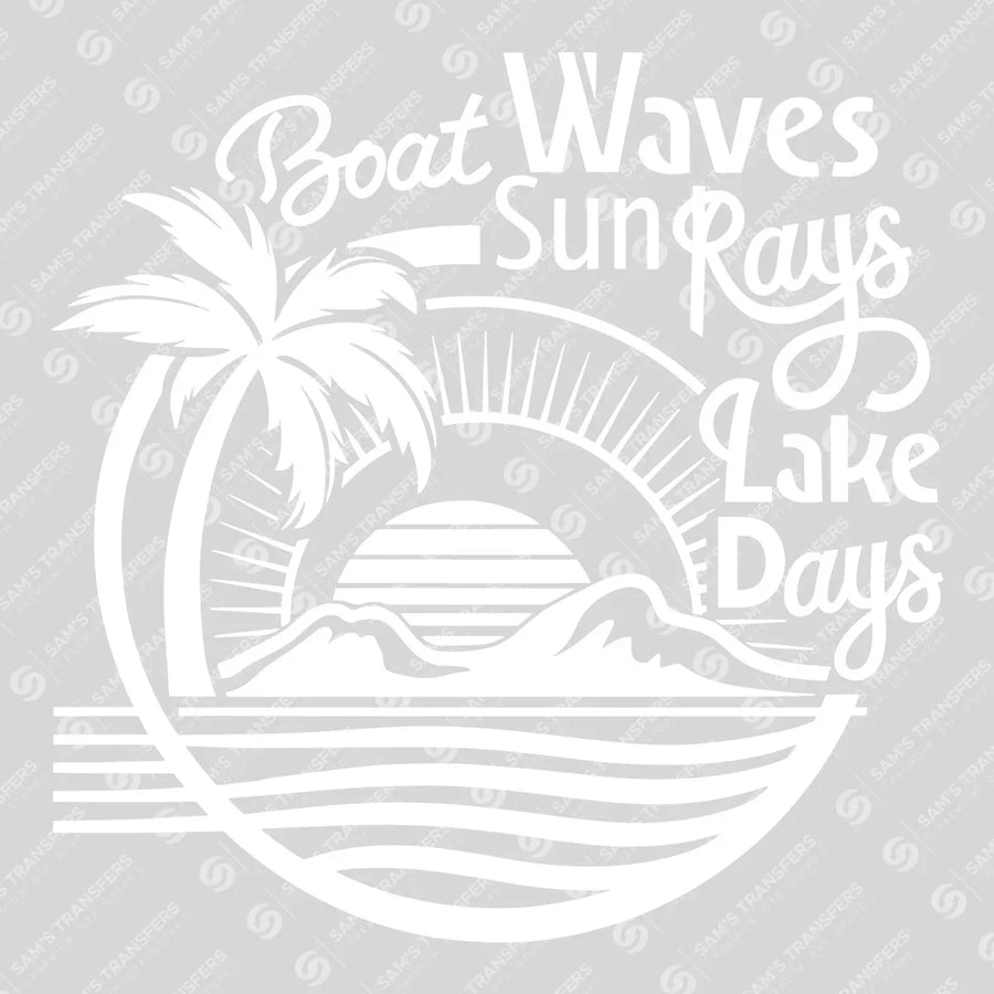 Boat Waves Sun Rays Lake Days White Ready-to-Press DTF Transfer | SAT10067