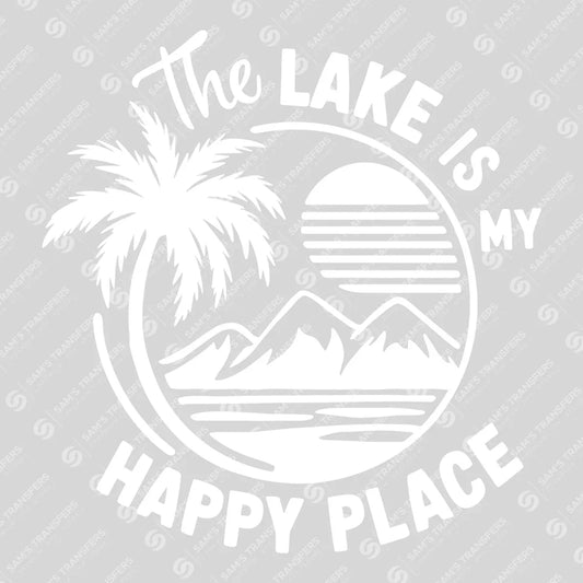 Apparel featuring a The Lake Is My Happy Place Circle-themed DTF transfer.
