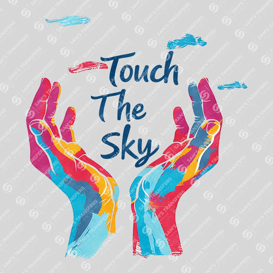 Apparel featuring a Touch The Sky-themed DTF transfer.