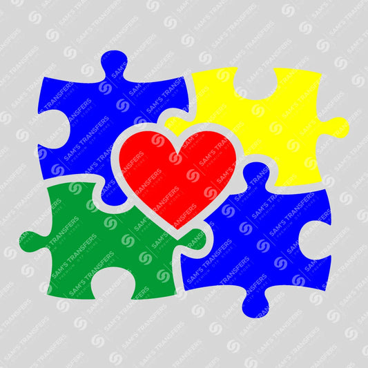 Apparel featuring a Autism Puzzle Heart-themed DTF transfer.
