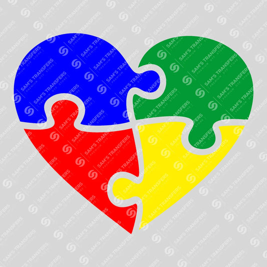 Apparel featuring a Autism Heart Four Pieces-themed DTF transfer.