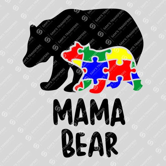 Apparel featuring a Autism Mama Bear-themed DTF transfer.