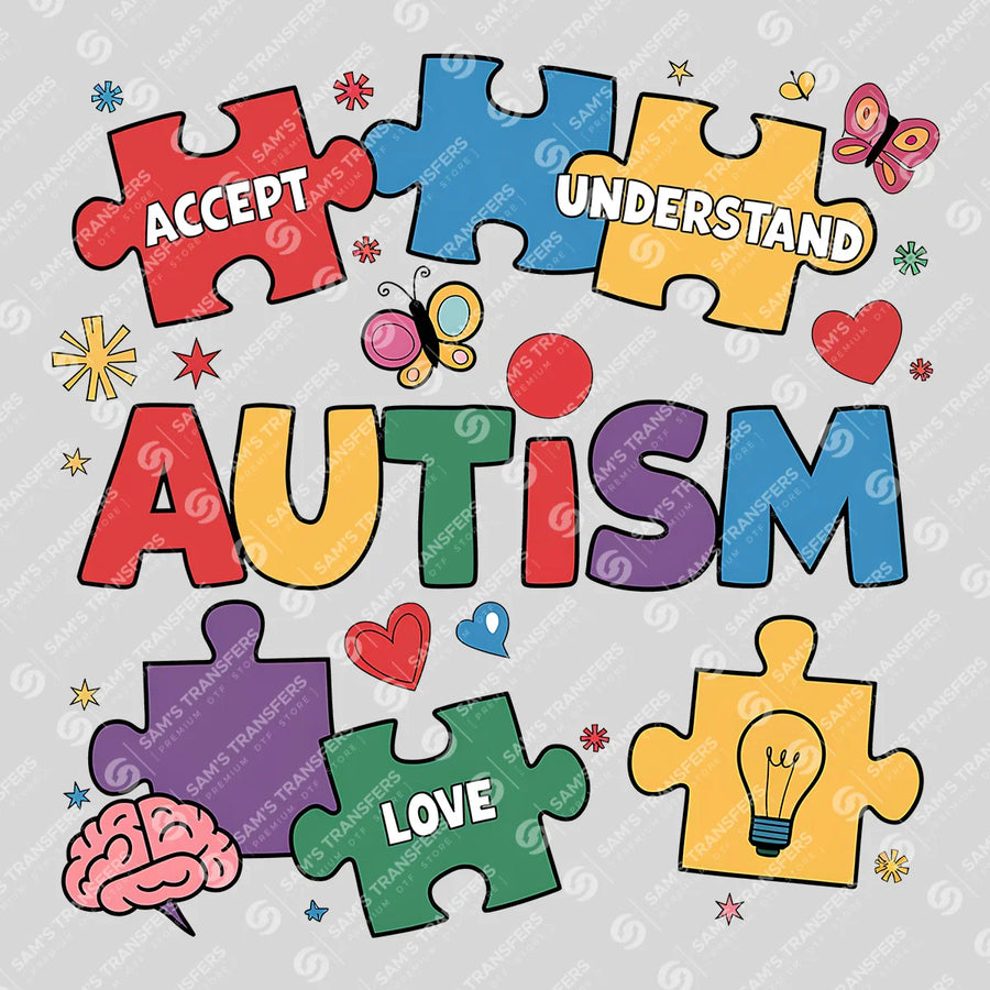 Accept Understand Love Autism Doodle Ready-to-Press DTF Transfer | SAT10289