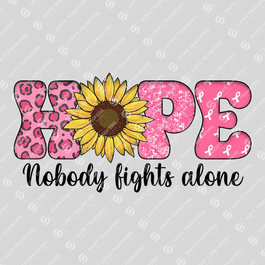 Apparel featuring a Hope Nobody Fights Alone-themed DTF transfer.