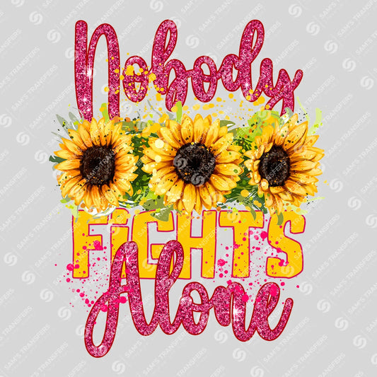Apparel featuring a Nobody Fights Alone Sunflower-themed DTF transfer.