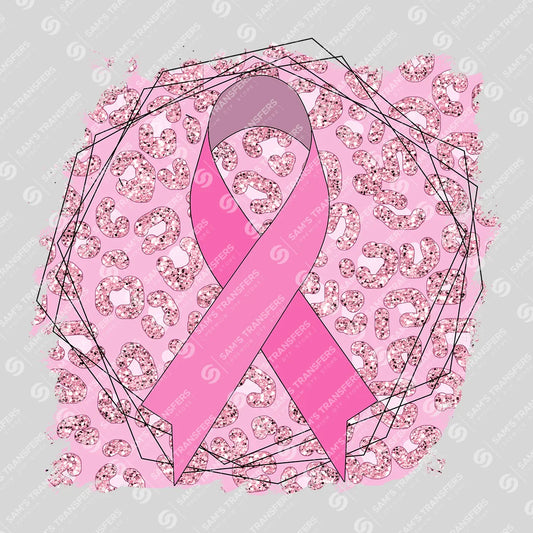 Apparel featuring a Pink Ribbon Leopard Hearts-themed DTF transfer.