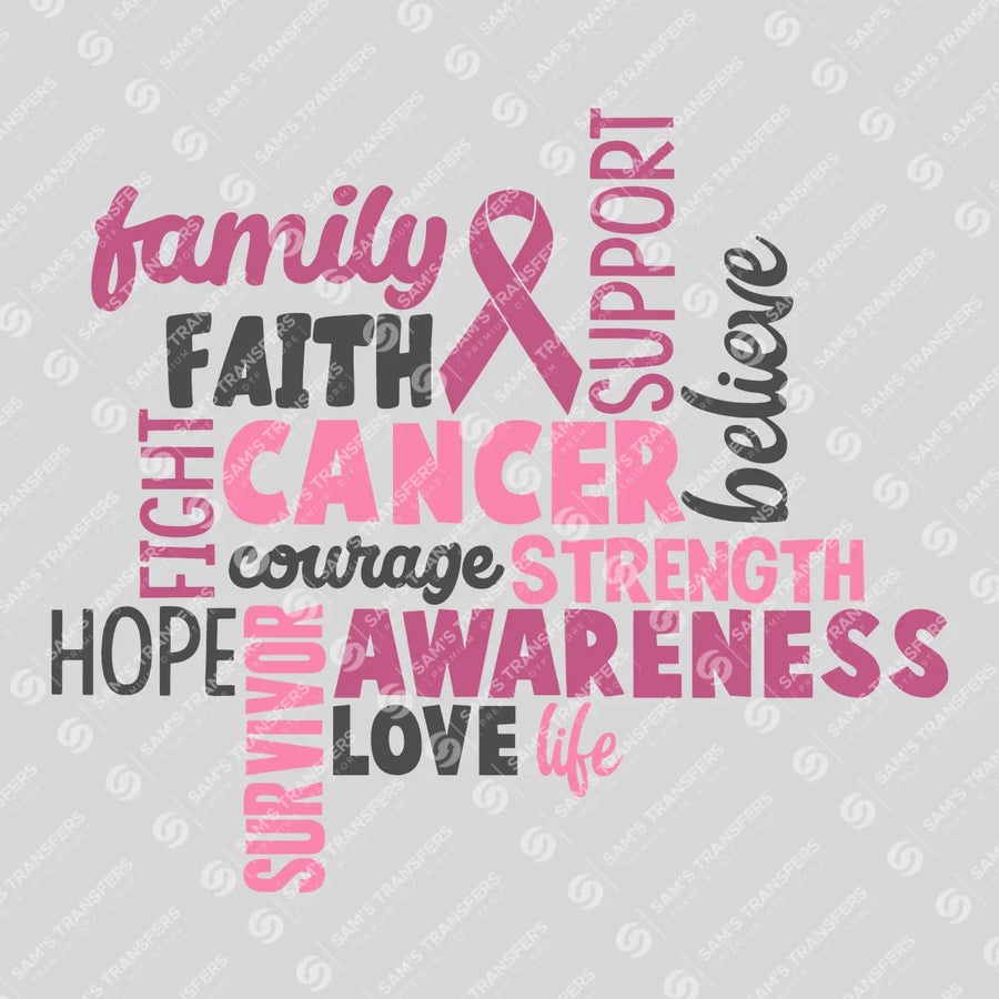 Breast Cancer Word Collage Ready-to-Press DTF Transfer | SAT10386