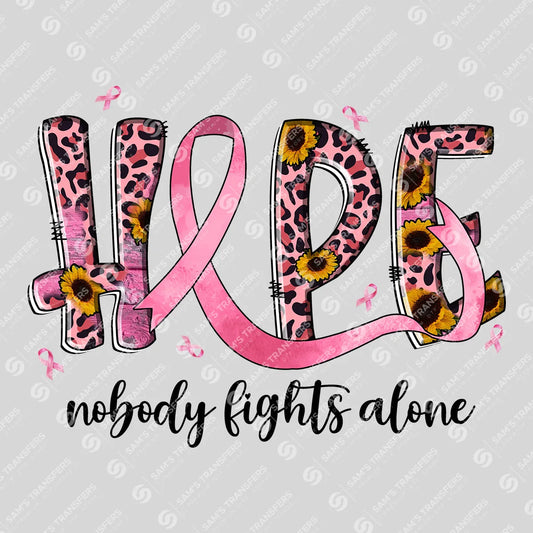 Apparel featuring a Hope Nobody Fights Alone Leopard-themed DTF transfer.