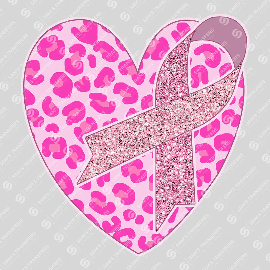 Pink Leopard Heart Ribbon Ready-to-Press DTF Transfer | SAT10412