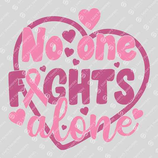 Apparel featuring a No One Fights Alone-themed DTF transfer.