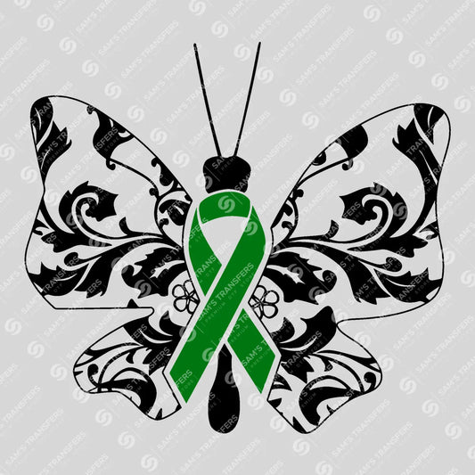 Apparel featuring a Floral Butterfly Green Ribbon-themed DTF transfer.