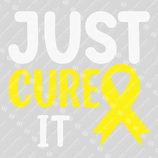 Apparel featuring a Just Cure It-themed DTF transfer.