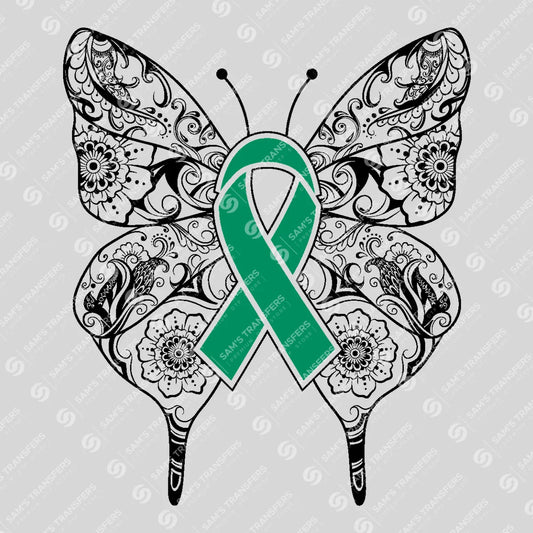 Apparel featuring a Mandala Butterfly Green Ribbon-themed DTF transfer.