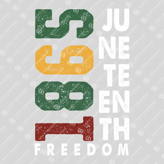 Apparel featuring a Juneteenth 1865 Freedom-themed DTF transfer.