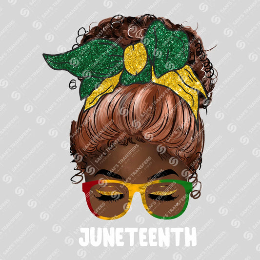Apparel featuring a Juneteenth Queen-themed DTF transfer.
