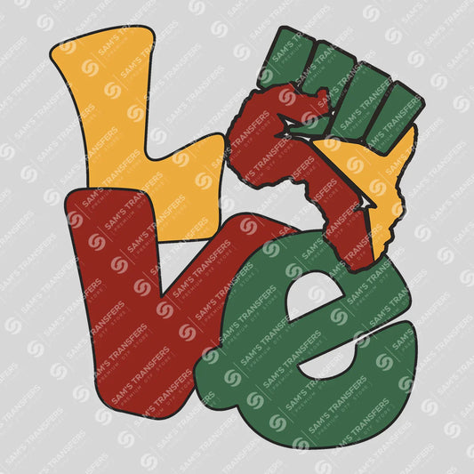 Apparel featuring a Juneteenth Love-themed DTF transfer.
