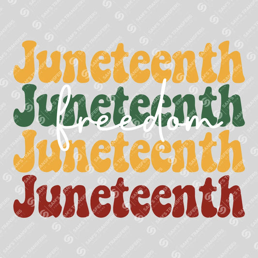 Apparel featuring a Juneteenth Freedom-themed DTF transfer.