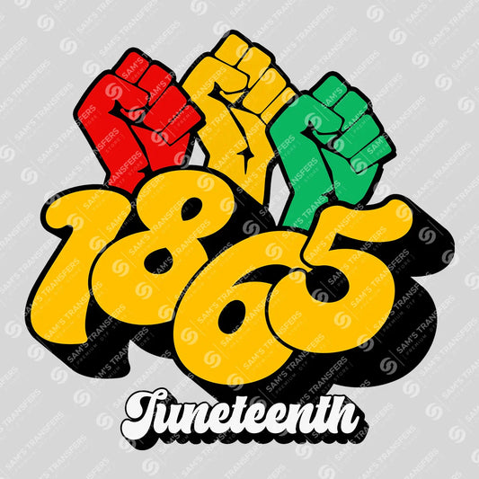 Apparel featuring a 1865 Juneteenth-themed DTF transfer.