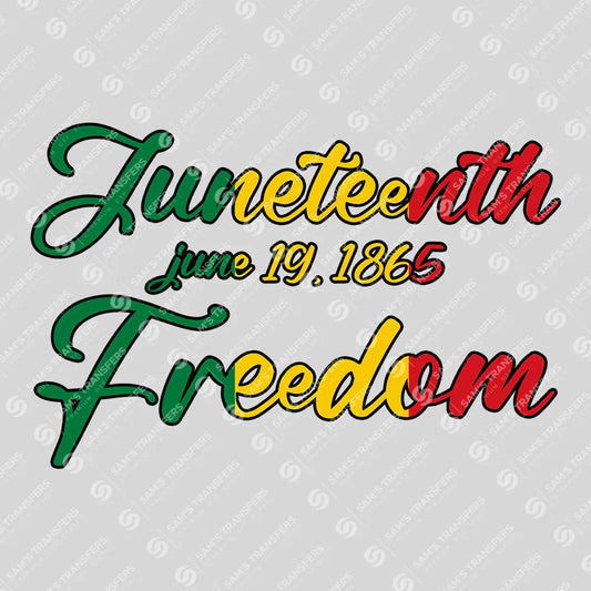 Apparel featuring a Juneteenth June 19 1865-themed DTF transfer.