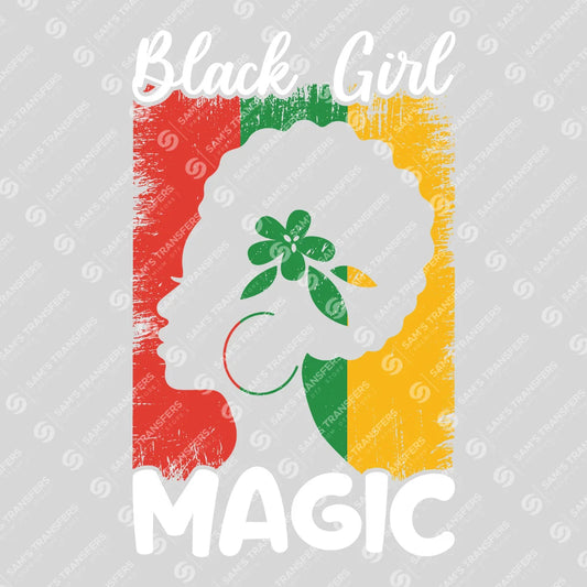 Apparel featuring a Black Girl Magic-themed DTF transfer.