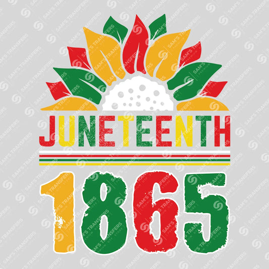 Apparel featuring a Juneteenth 1865 Sunflower-themed DTF transfer.