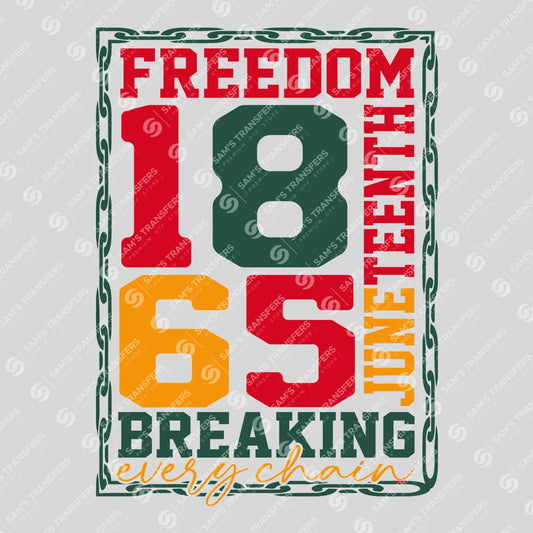 Apparel featuring a Juneteenth Freedom 1865-themed DTF transfer.