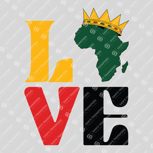 Apparel featuring a Love Africa-themed DTF transfer.