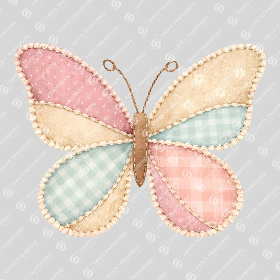 Pastel Patchwork Butterfly Ready-to-Press DTF Transfer | SAT11081