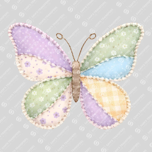 Apparel featuring a Floral Patchwork Butterfly-themed DTF transfer.