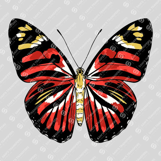 Apparel featuring a Red And Gold Butterfly-themed DTF transfer.