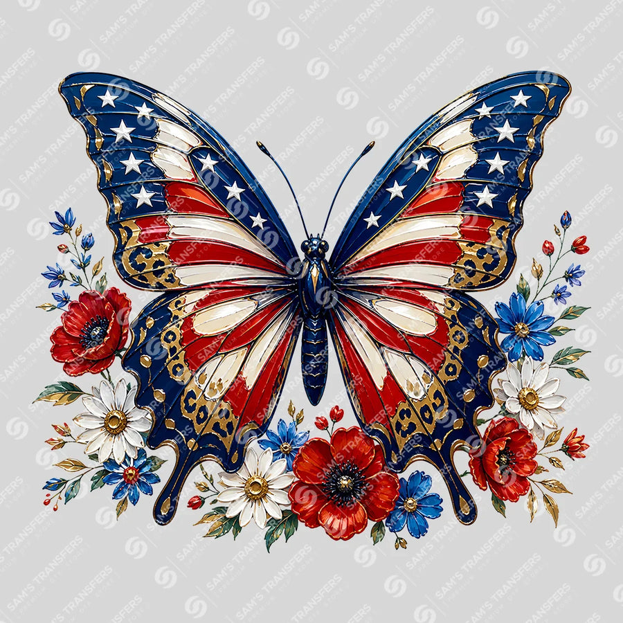 Patriotic Floral Butterfly Ready-to-Press DTF Transfer | SAT11098