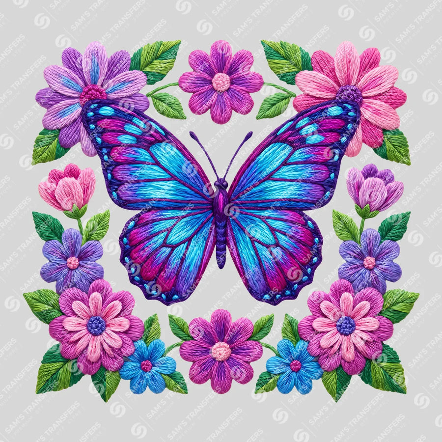 Embroidered Butterfly Floral Ready-to-Press DTF Transfer | SAT11103