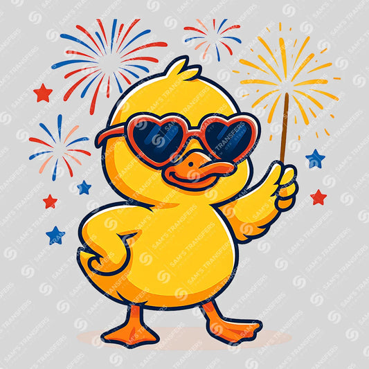Apparel featuring a Patriotic Sparkler Duck-themed DTF transfer.