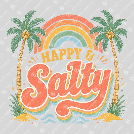 Apparel featuring a Happy And Salty-themed DTF transfer.