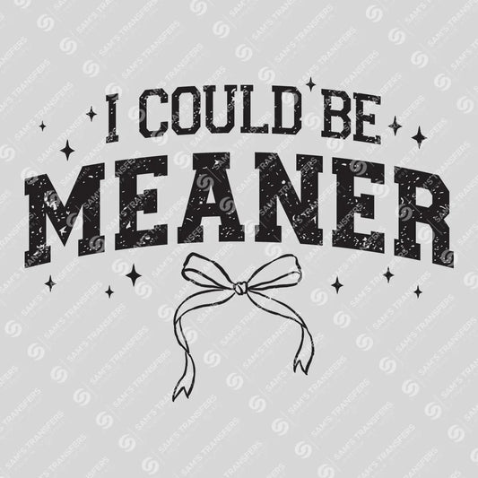 Apparel featuring a I Could Be Meaner-themed DTF transfer.