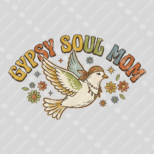 Apparel featuring a Gypsy Soul Mom-themed DTF transfer.