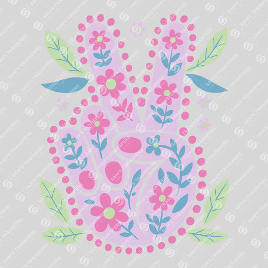 Apparel featuring a Floral Peace Sign-themed DTF transfer.